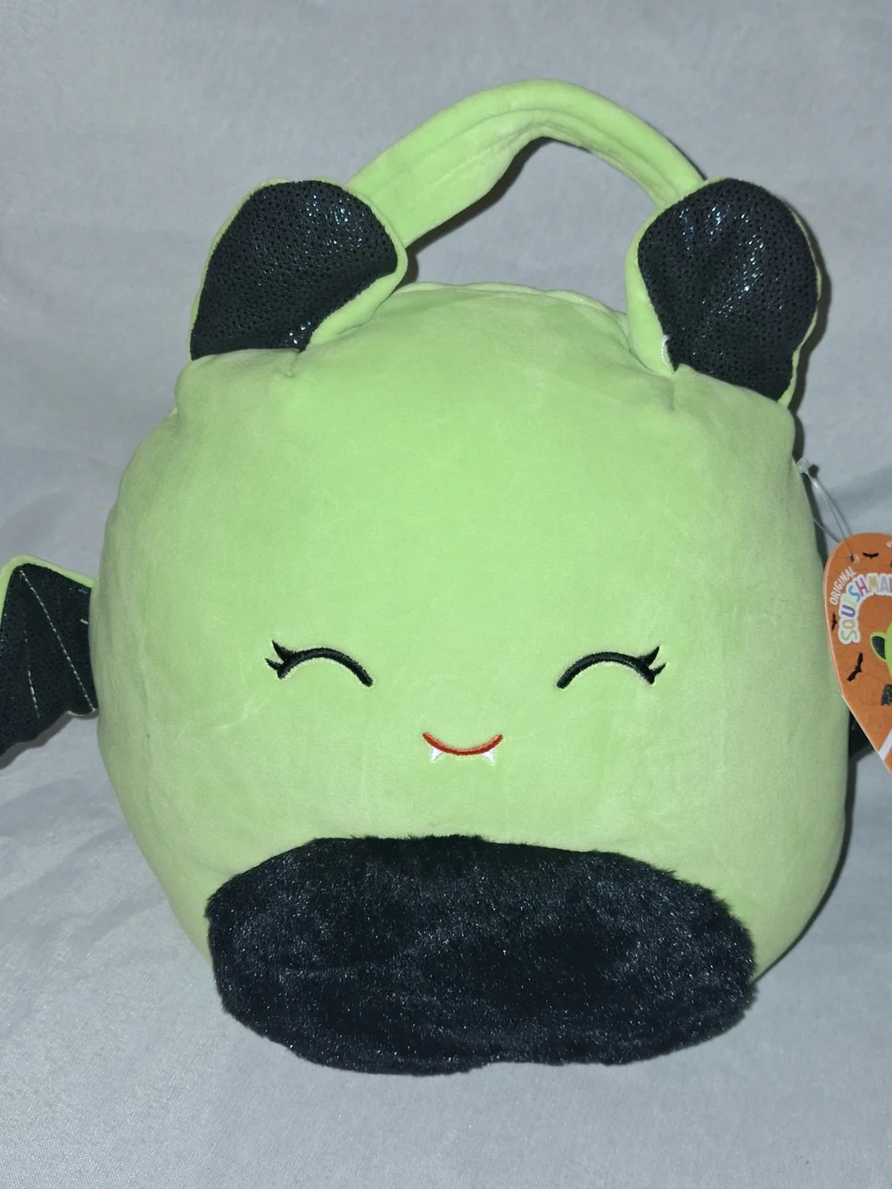 Squishmallows Leap Bat Halloween Treat Pail - Lime Green with Black Accents